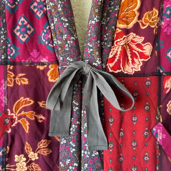 Sundance Linnea Robe Jacket Patchwork Sherpa Lined Boho Multicolor Floral Hooded - Picture 5 of 9